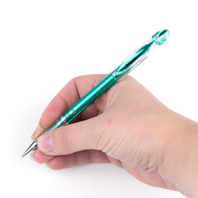 بنتل قلم جل برأس إبرة 0.8 مم من Pentel Arts Slicci Metallic، حبر أخضر معدني، صندوق من 12 قطعة (BG208-MD) - Image 5